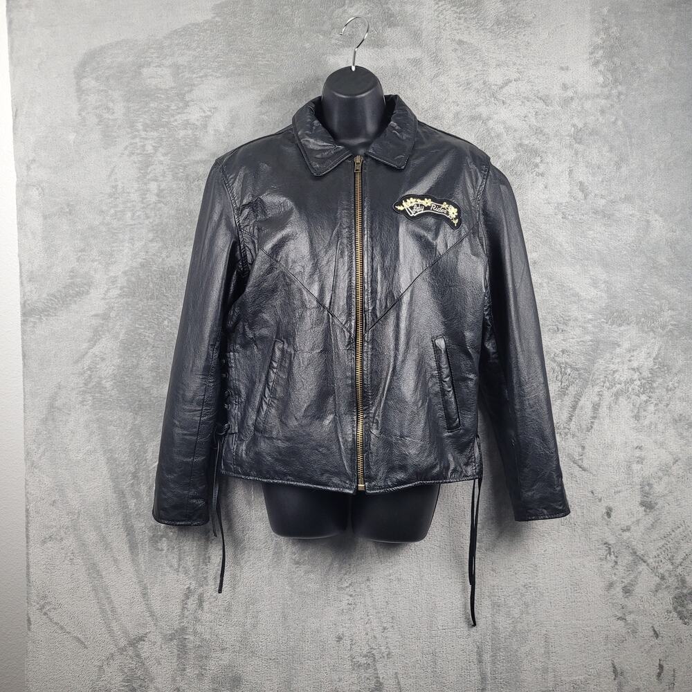 Diamond Plate Lady Rider Genuine Leather Motorcycle Jacket Floral Biker
